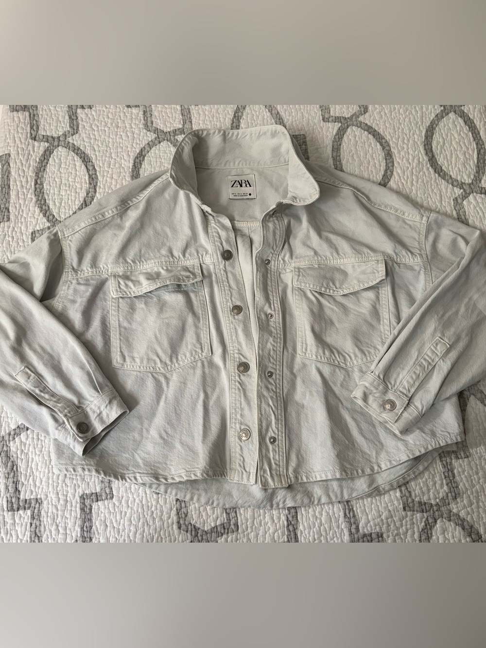 ZARA Women's Lightest Blue Oversized Utility Jacket - medium